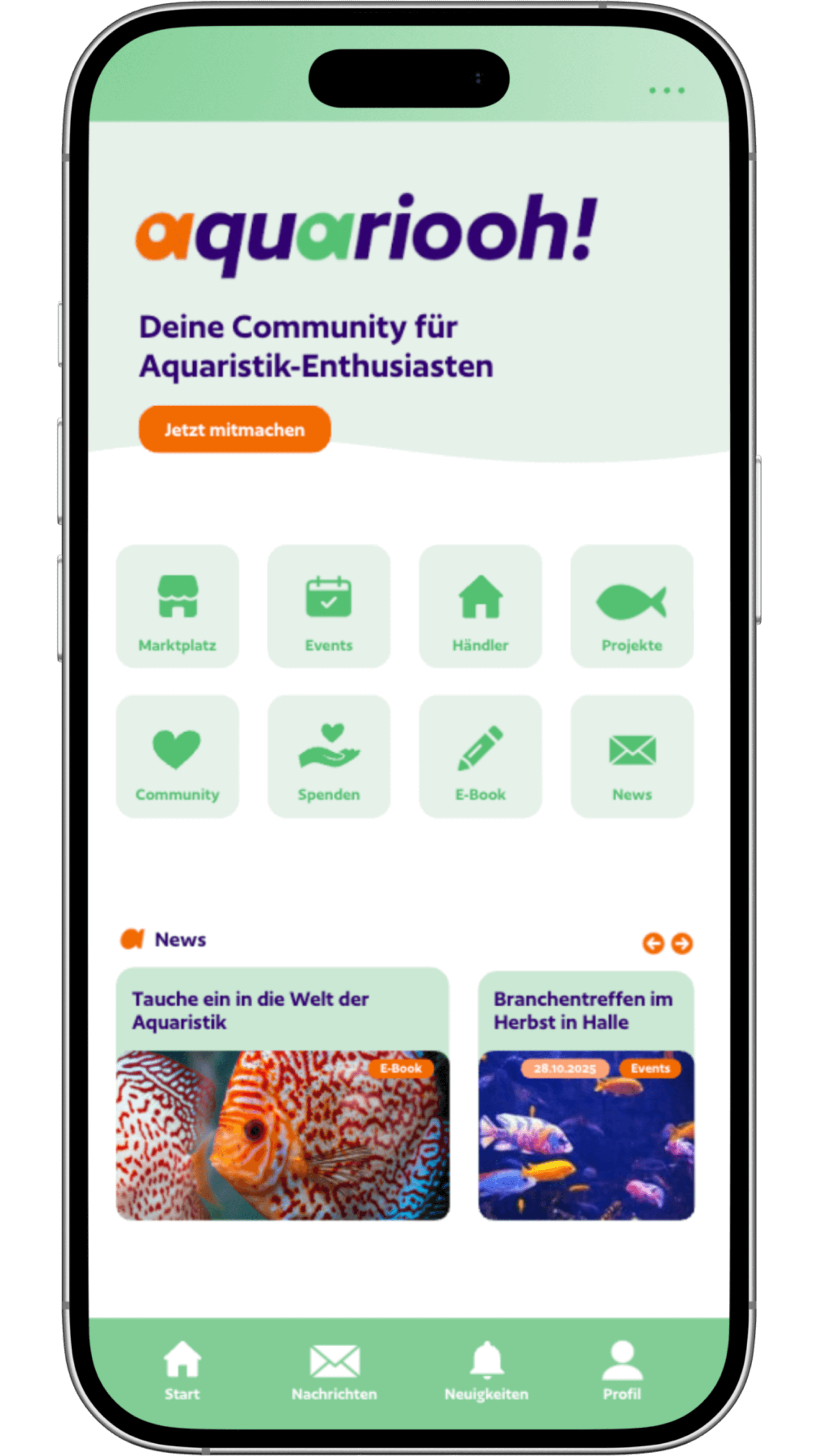 App-Ansicht von aquariooh! auf einem Smartphone